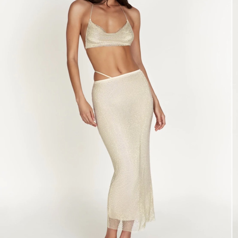 MESHKI Rayne midi skirt and Casey halter top